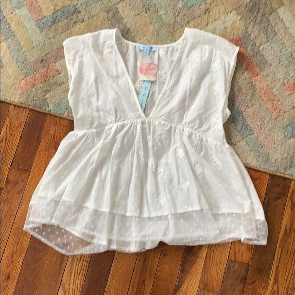 Magnolia Boutique: V Neck Embroidered Babydoll top